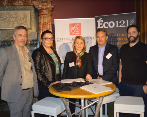 Olivier Ducuing (Eco121), Annalisa De Maestri (Mbacity), Frédérique Baledent (Caisse d’Epargne Hauts de France), Dominique Masse (Ramery) et Manuel Gomes (Stereograph).